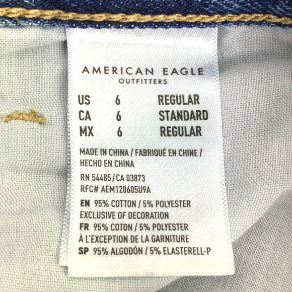 American Eagle Mom Jean Light Wash Distressed Blown Out Knees High Rise Skinny 6 - Picture 7 of 12